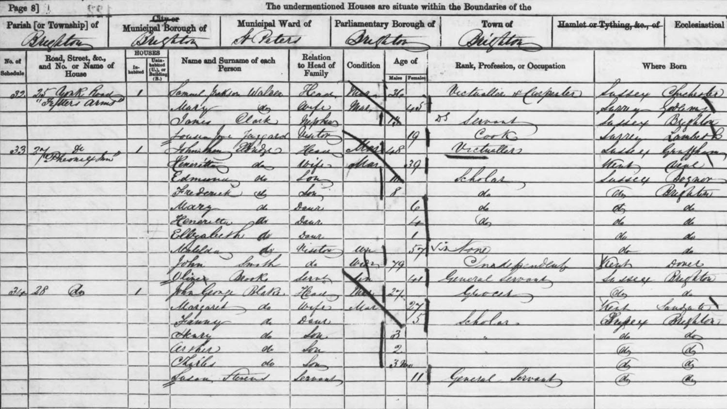 Image of detail of the 1861 census of Brighton & Hove