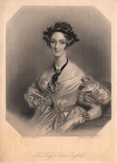A portrait of Lady Adelaide wearing a silk gown and a chocker
