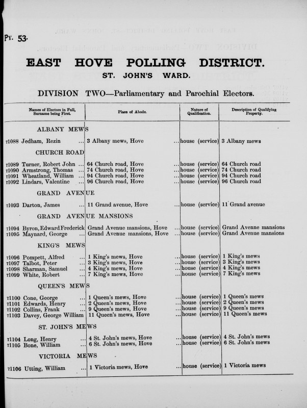 Electoral register data for Alfred Pompett
