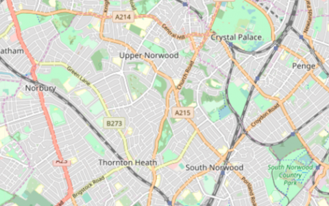Map showing Upper Norwood and South Norwood